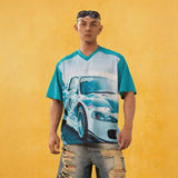 Men's Blue Black Racing Print Tee