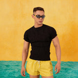 Men's Black Striped Knit Raglan Tee