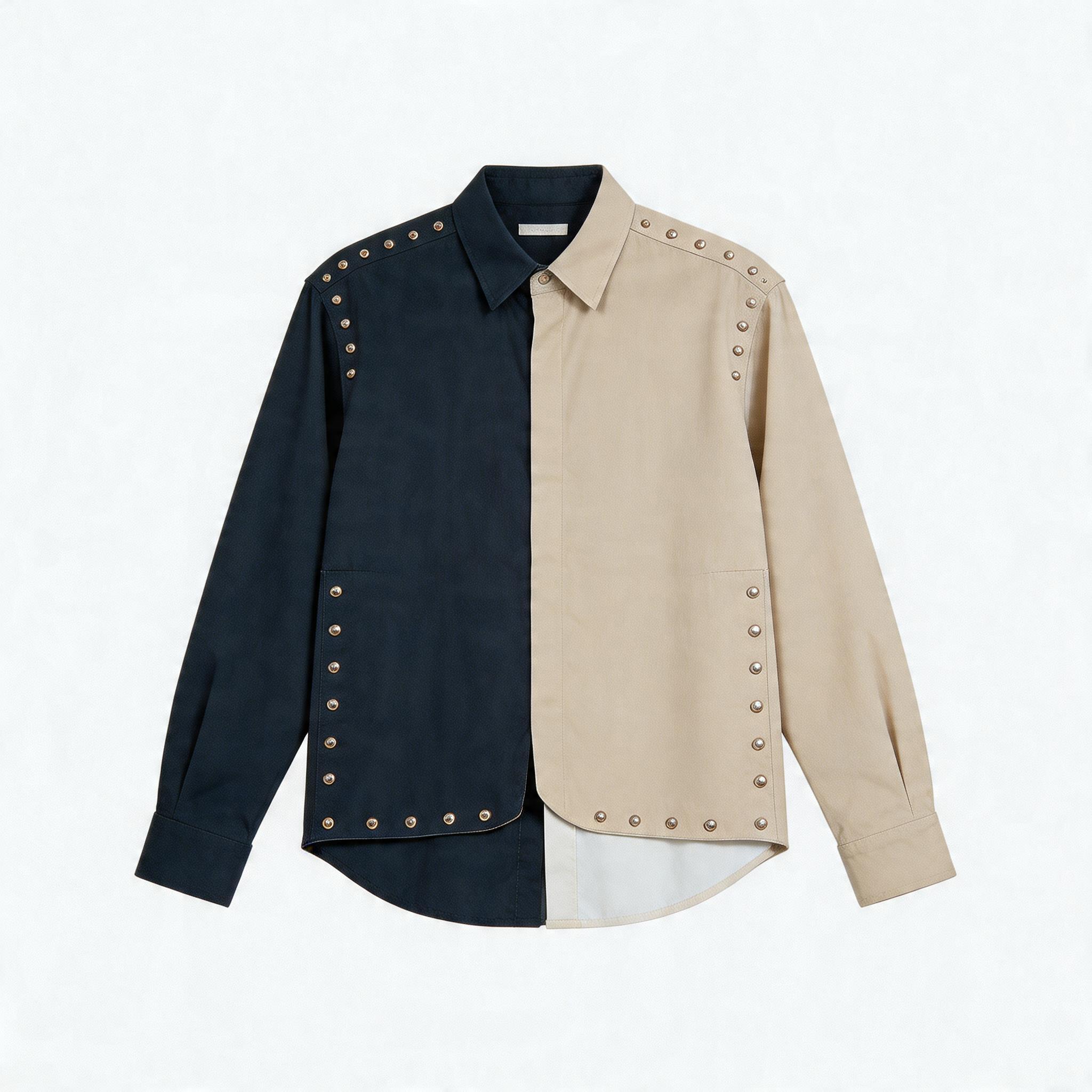 Two-Tone Deconstructed Studded Hem Shirt