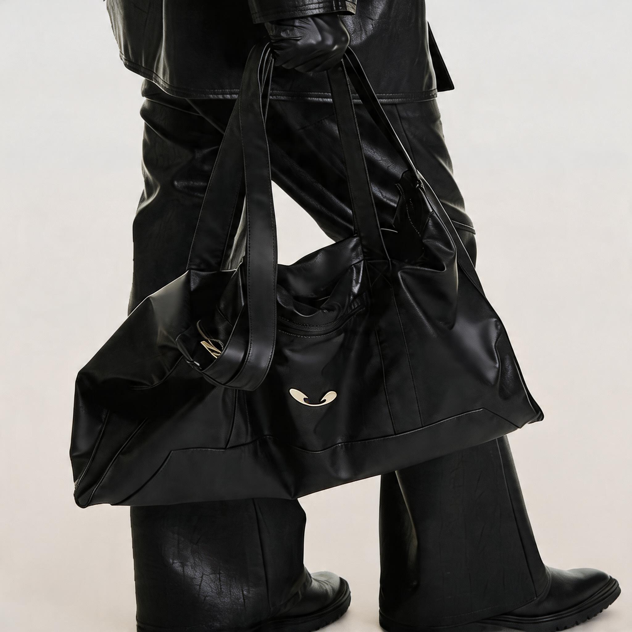 Leather Crossbody Bag with Metal Plaque