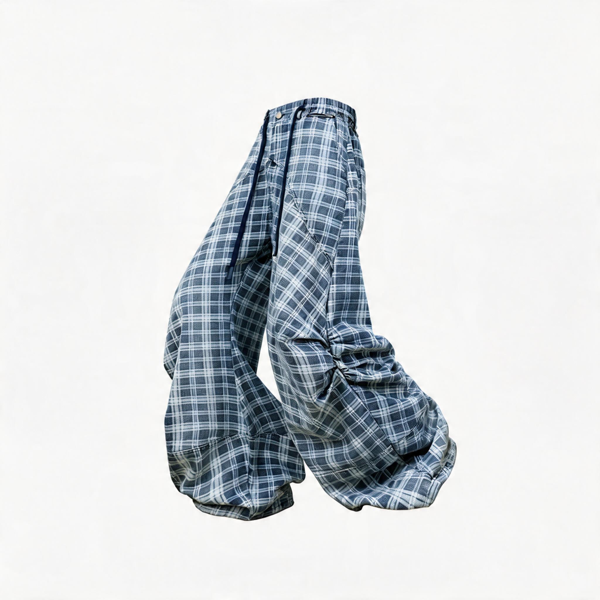 Loose Gradient Washed Plaid Print Jeans
