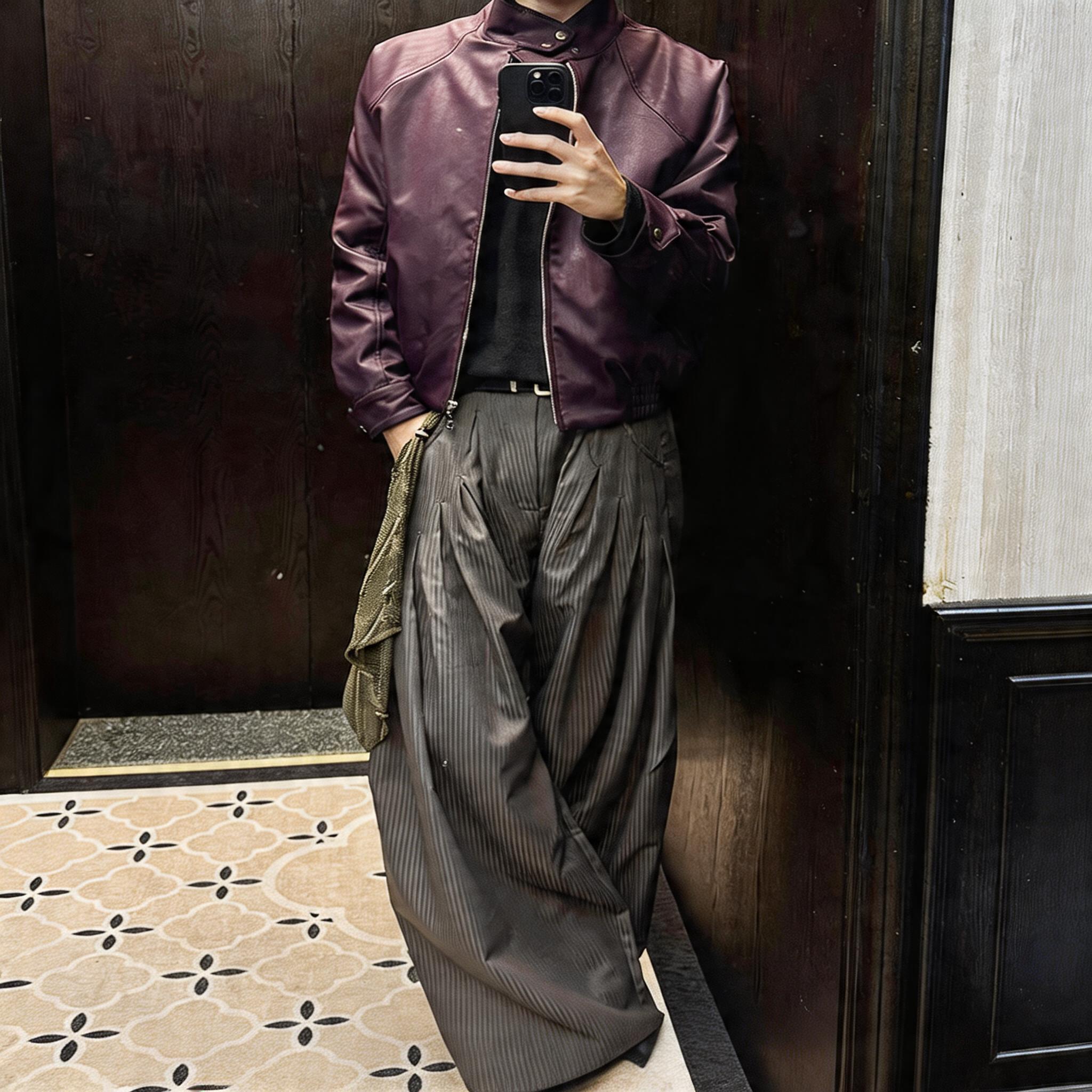 Loose Pleated Jacquard Stripe Drape Trousers