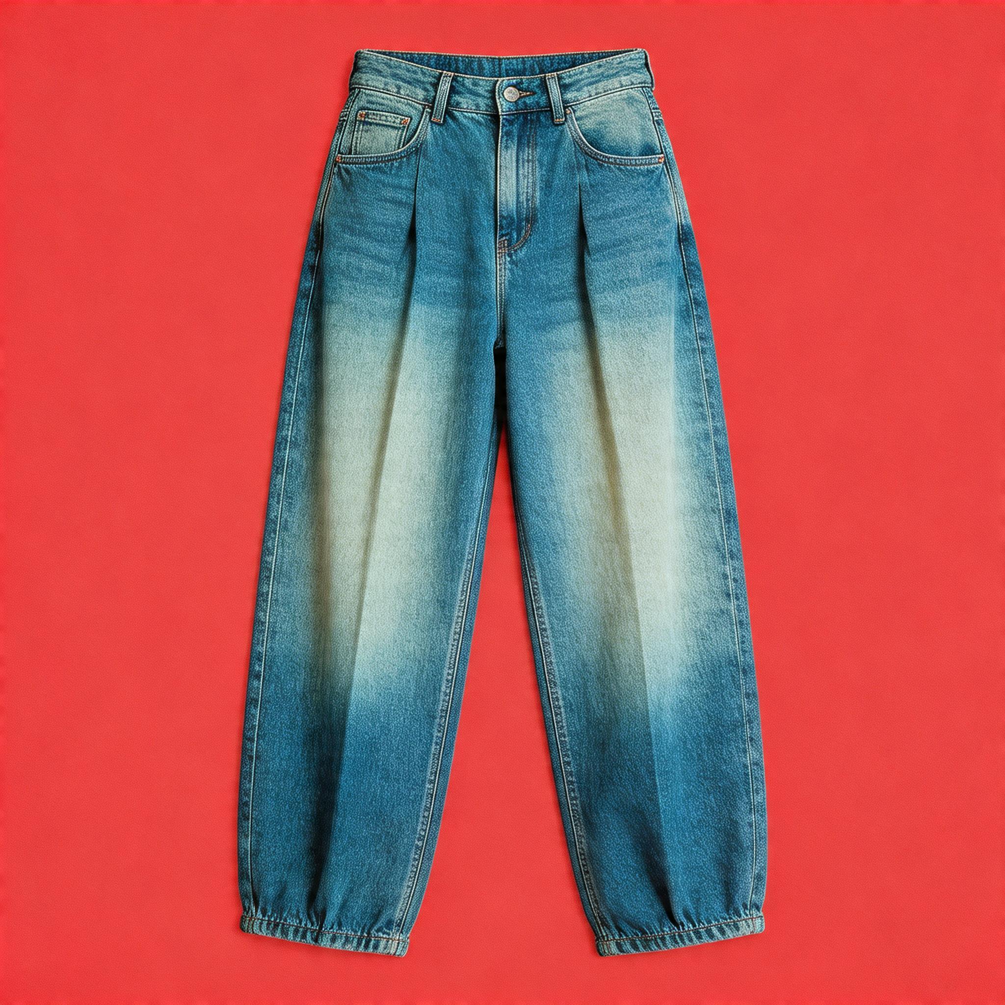 Loose Gradient Washed Plaid Print Jeans