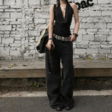 Studded Deconstructed Washed Two-tone A-line Jeans