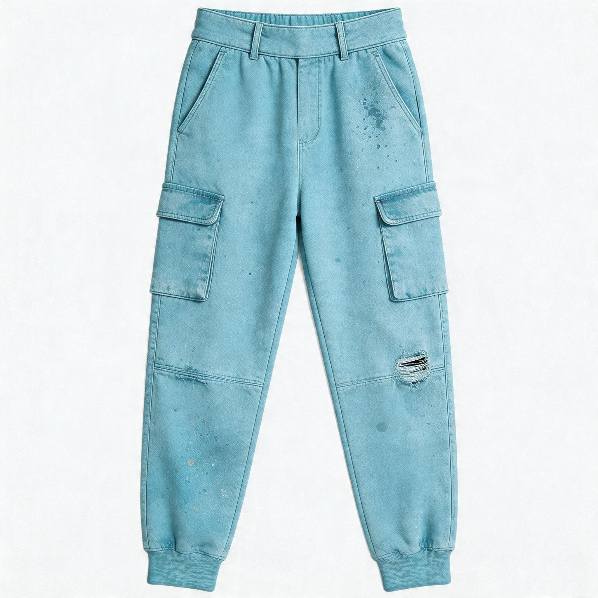 Double Waist Splatter Distressed Cargo Sweatpants