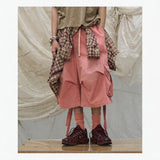 Oversized Adjustable Bow Pink-Washed Denim Shorts