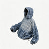 Gradient-Washed Plaid Stud Print Denim Hoodie