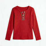 Striped Cutout Neck Long Sleeve Tee