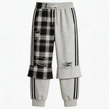 Detachable Distressed Ripped Striped Patchwork Sweatpants