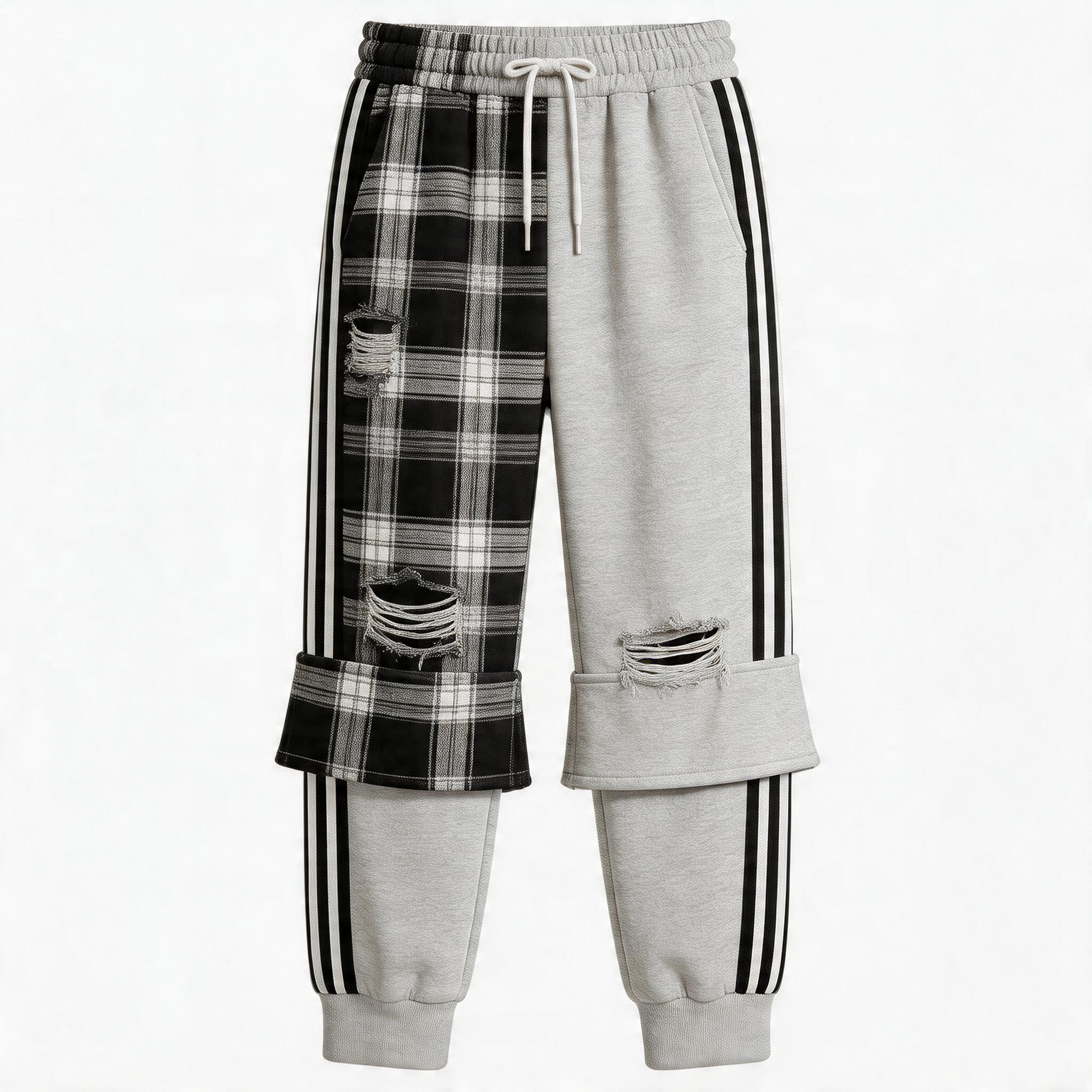 Detachable Distressed Ripped Striped Patchwork Sweatpants