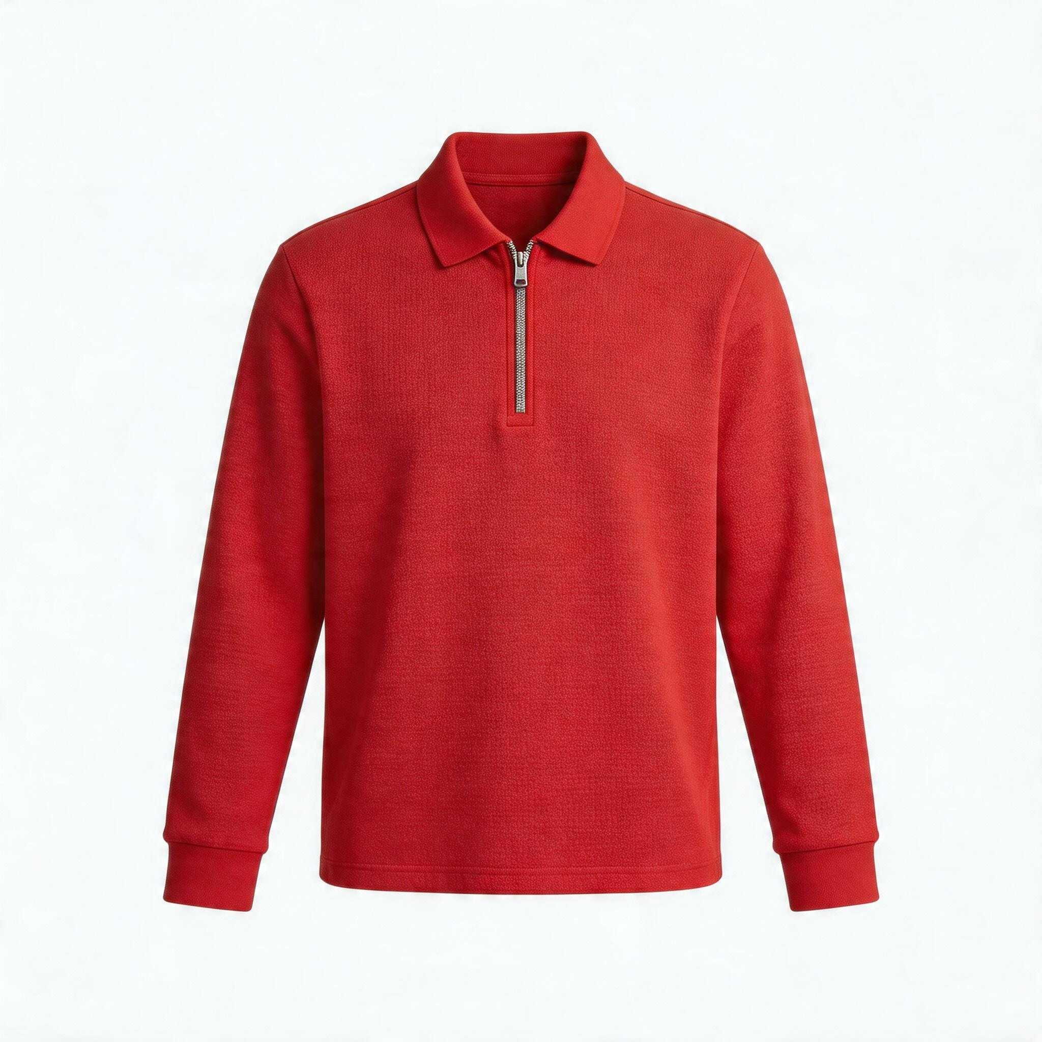 Half-Zip Deconstructed Long-Sleeve Suede Polo Shirt