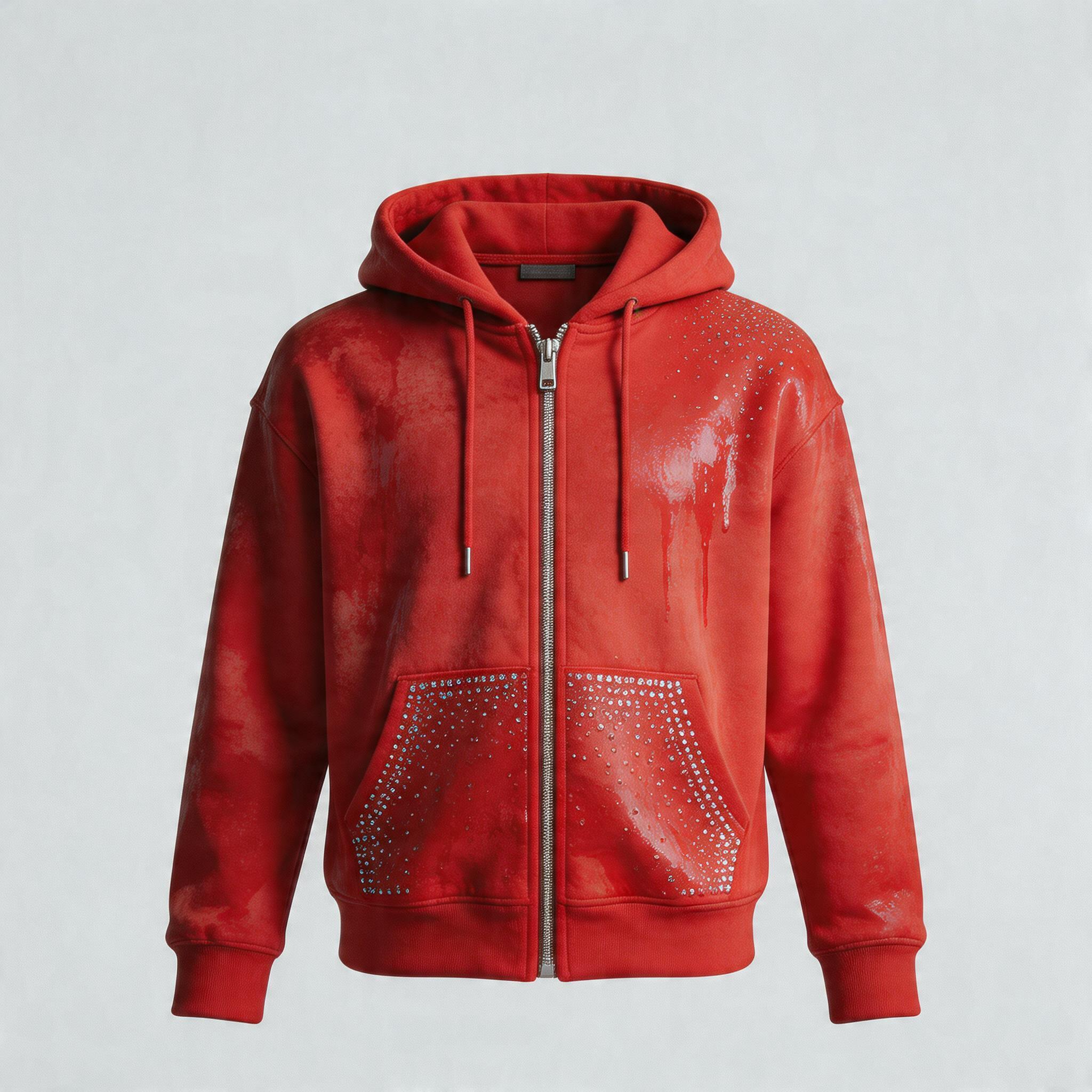 Detachable Dual Hood Rhinestone Zip Hoodie
