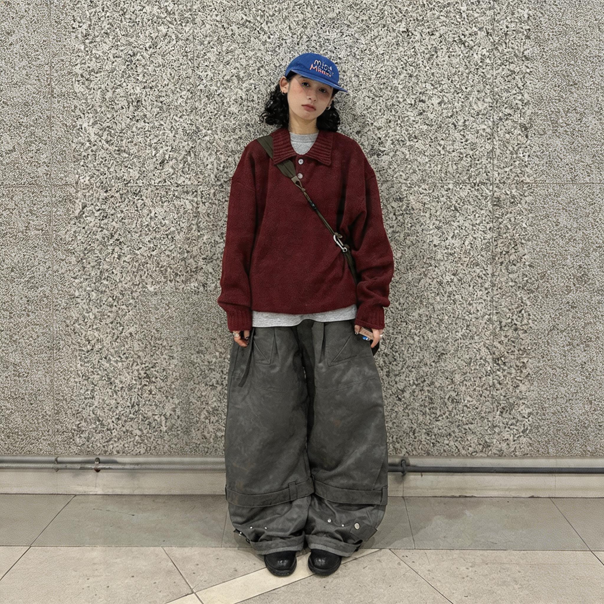 Coated Reverse Waist Cargo Pants