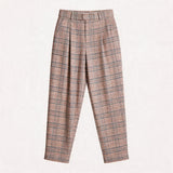Asymmetric Cross Plaid Pleated Casual Pants