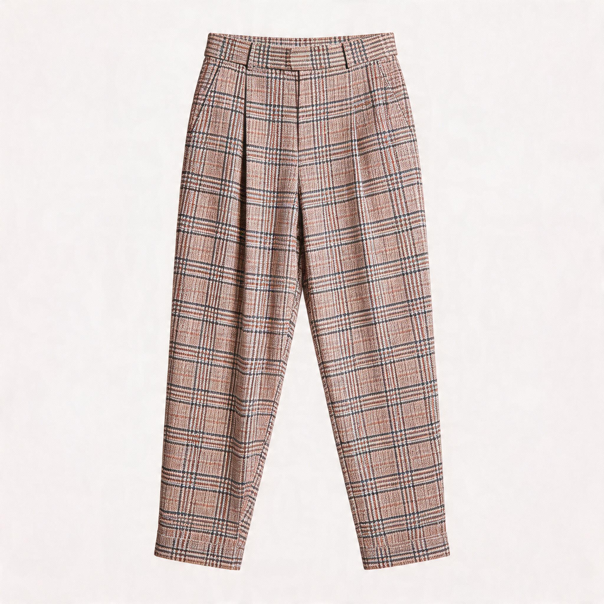 Asymmetric Cross Plaid Pleated Casual Pants