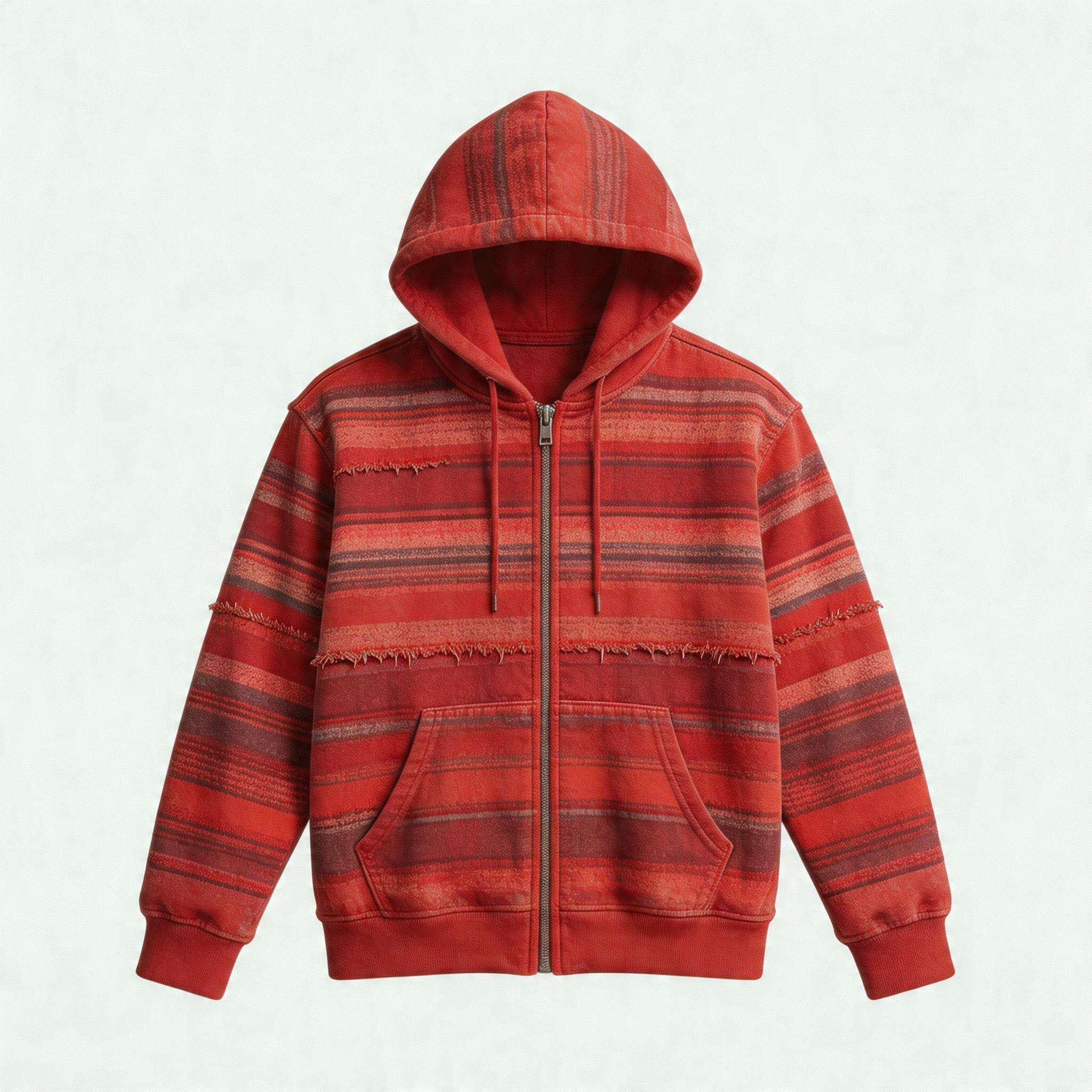 Stripe Patchwork Washed Zip Hoodie