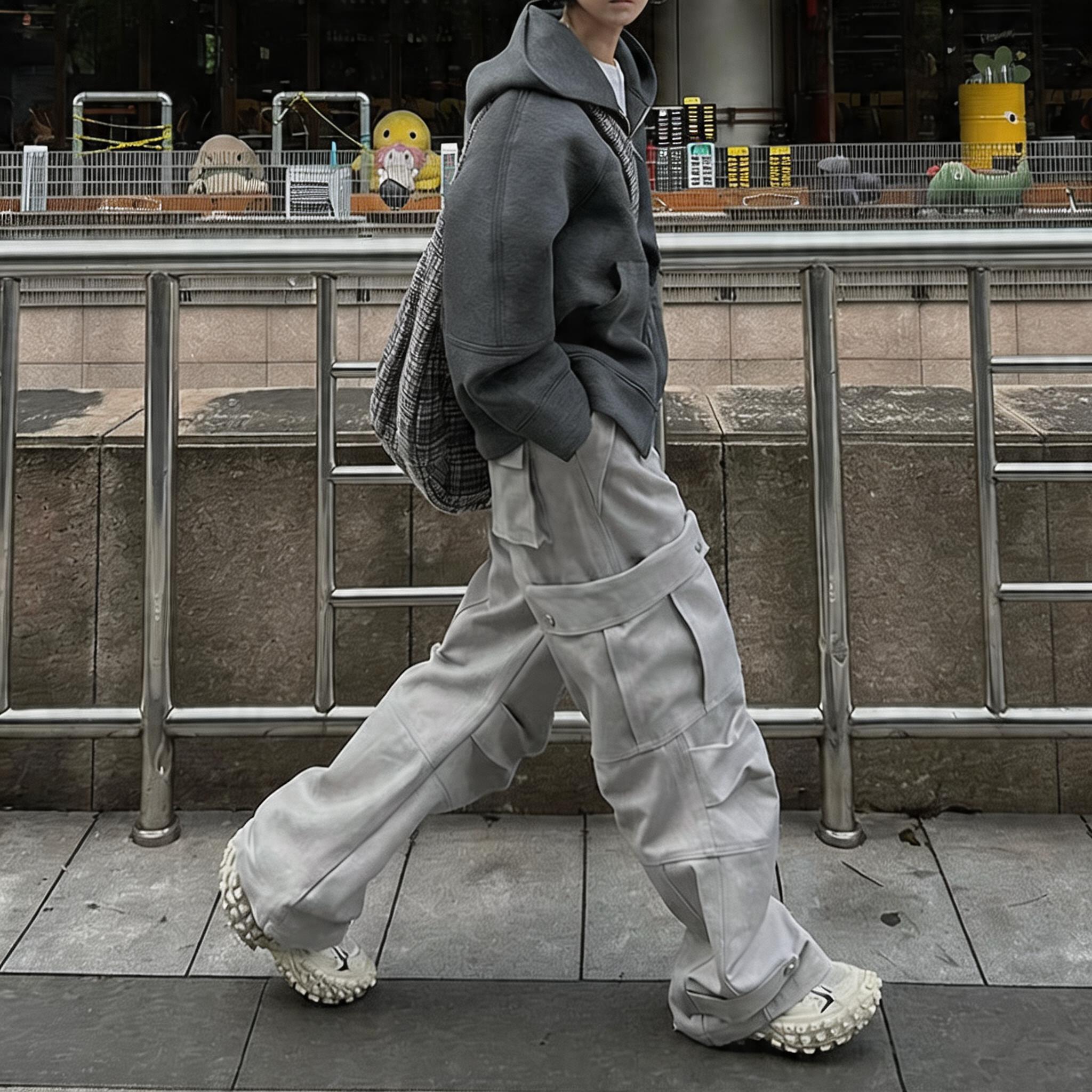 Three-Color Ring-Cut Cargo Pants