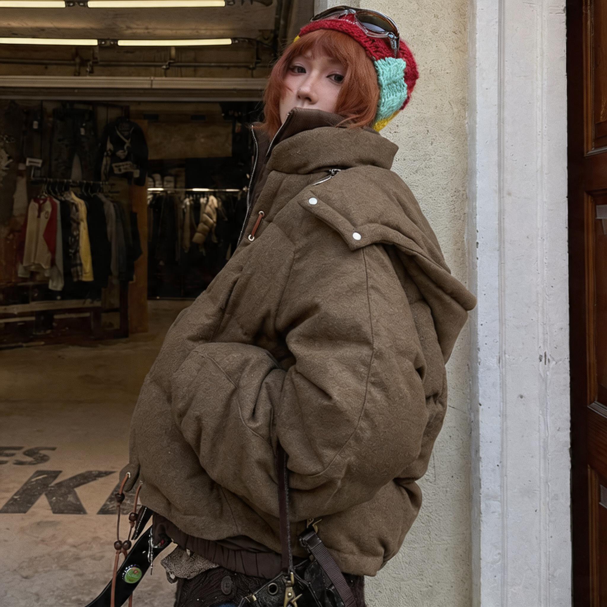 Layered Hooded Australian Wool Down Jacket