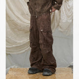 Washed Pleated Adjustable Strap Parachute Pants