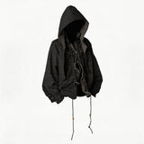 Water-Washed Beaded Pleated Detachable Hooded Shirt
