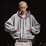Batwing Sleeve Paneled Zip Knit Sweatshirt