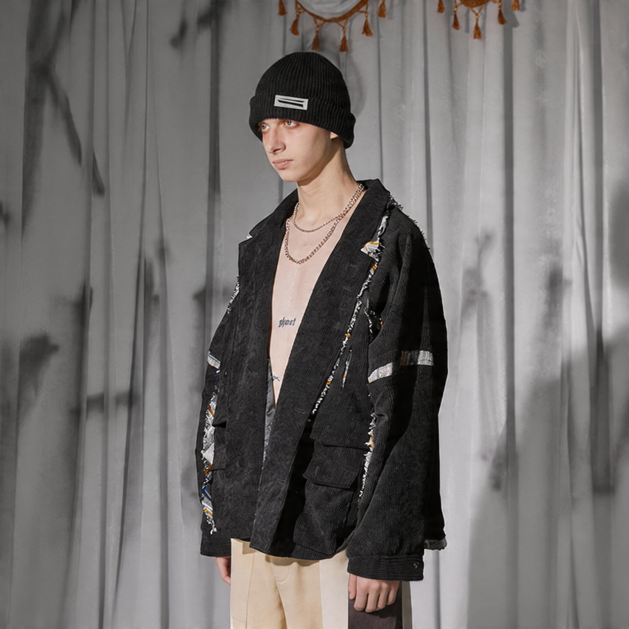Corduroy Patchwork Distressed Cape Coat