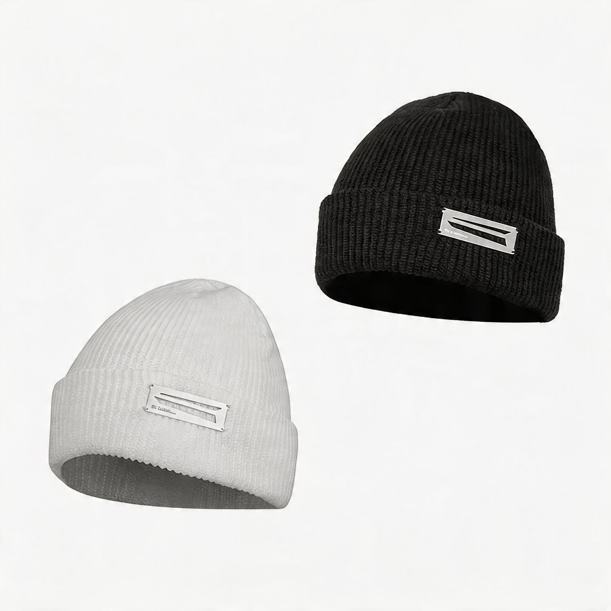 Thick Beanie With Hand-sewn Metal Plaque