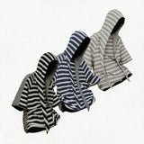 Striped Short-sleeve Detachable Hood Wool-lyocell Tee
