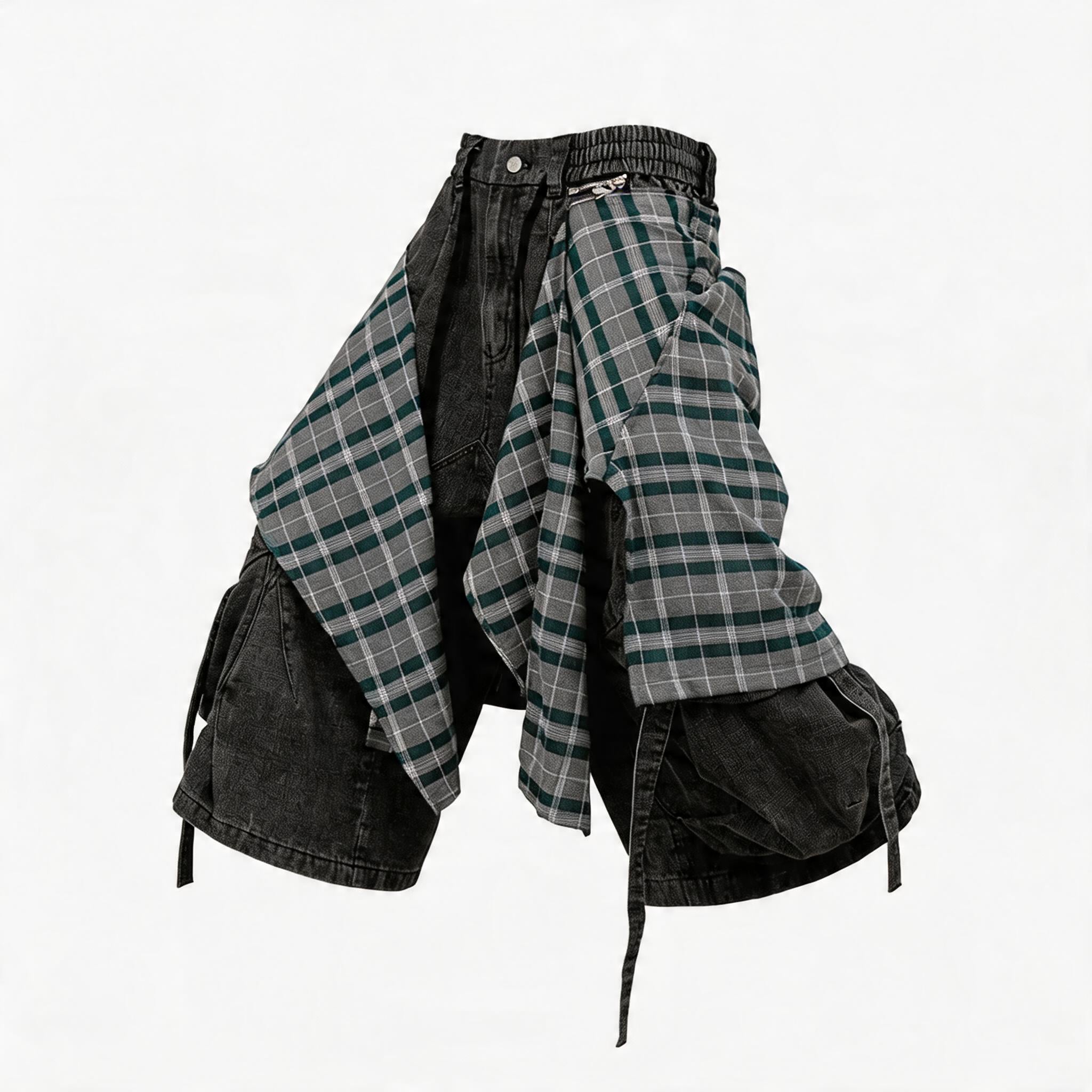 Washed Detachable Panel Denim Cropped Shorts