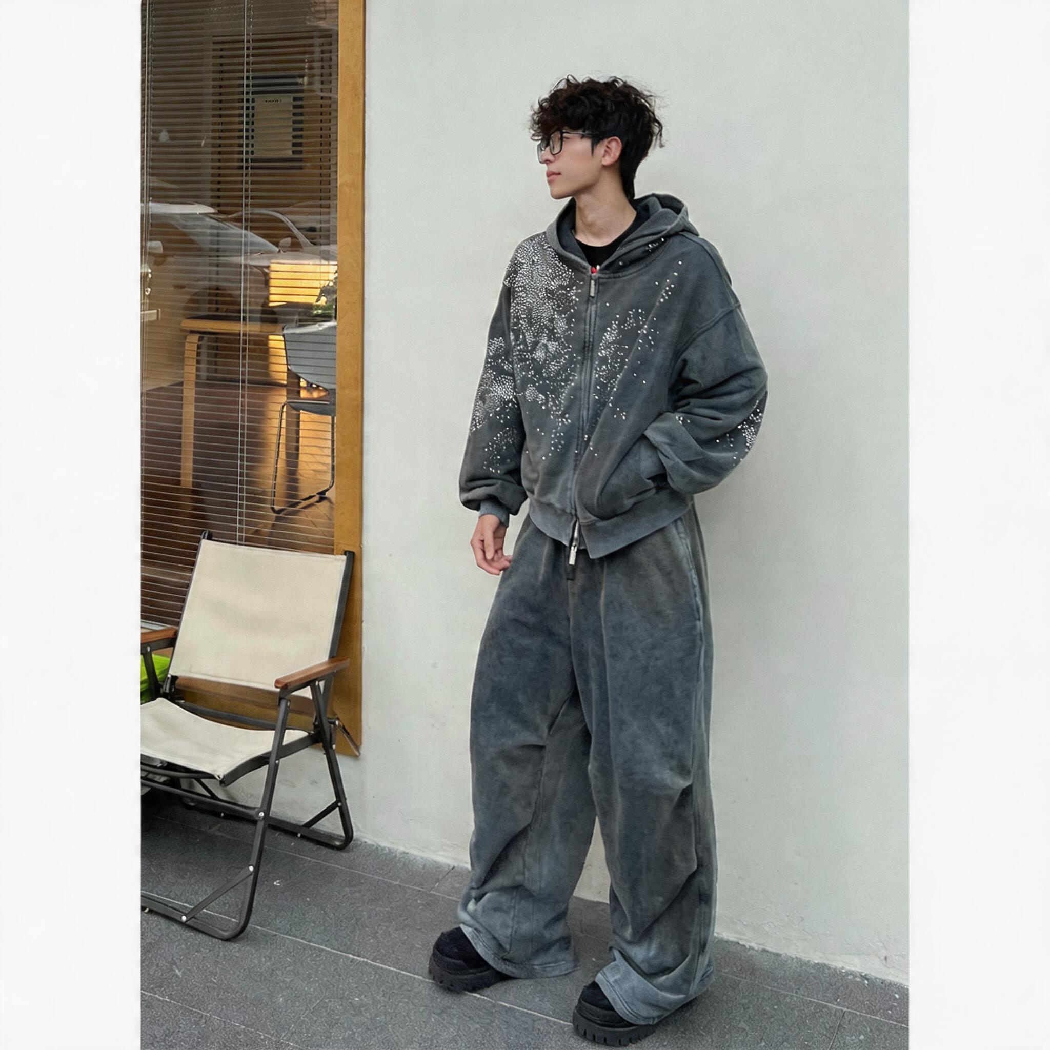 Vintage Washed Drawstring Wide Leg Sweatpants