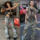 Relaxed Distressed Chain Digital Print Jeans