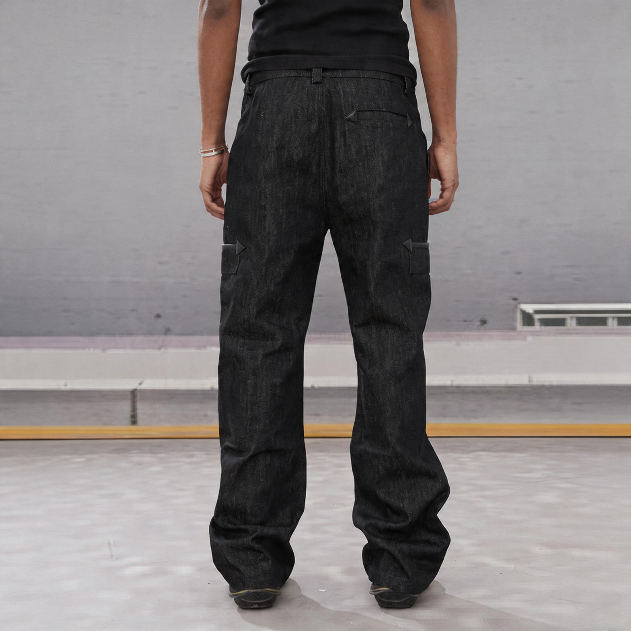 Double Zip Leather Patch Flared Jeans