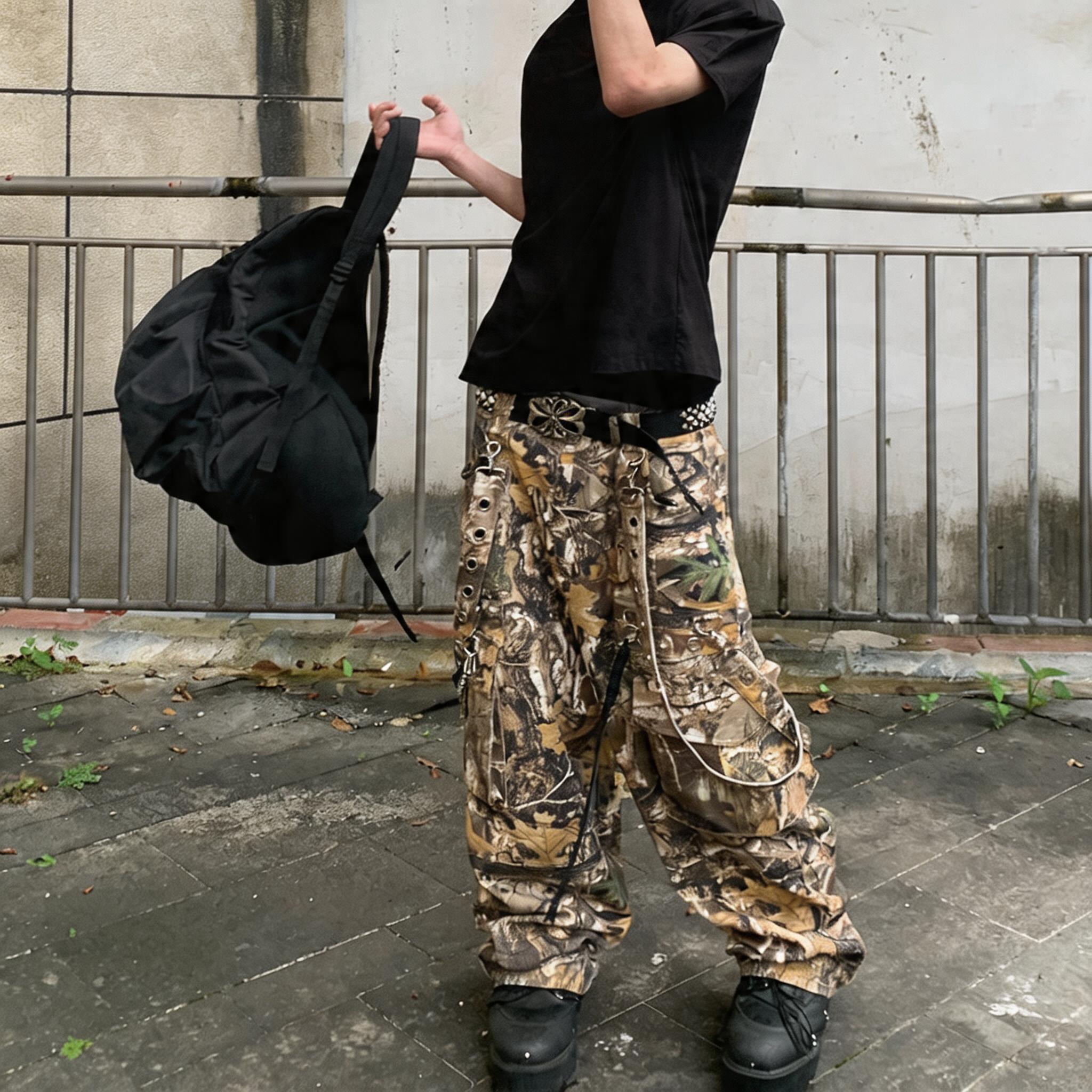 Detachable Bow Wide Leg Camo Pants