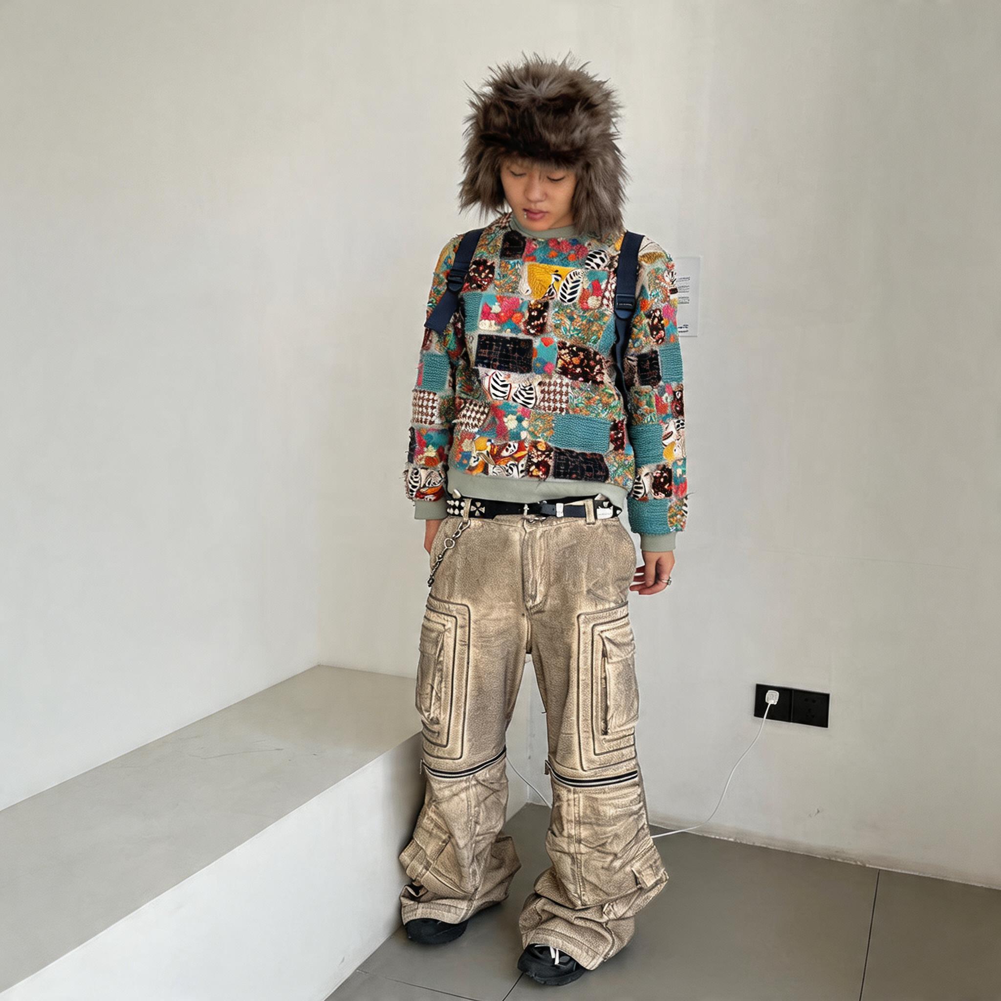Distressed Drawstring Flare Cargo Pants