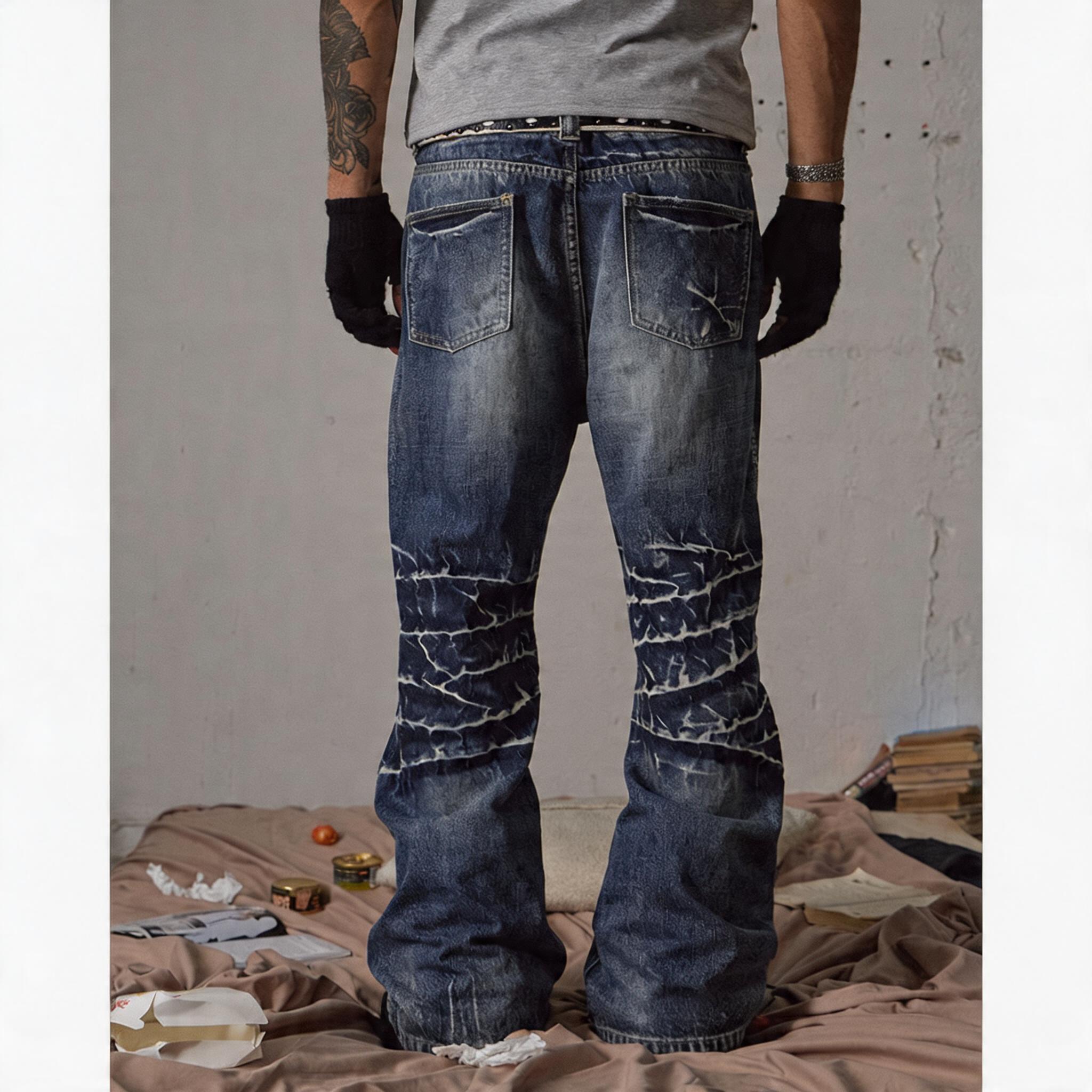 Cleanfit Blue Distressed Straight Flared Jeans