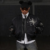 Graffiti Dog Head Print Bomber Jacket