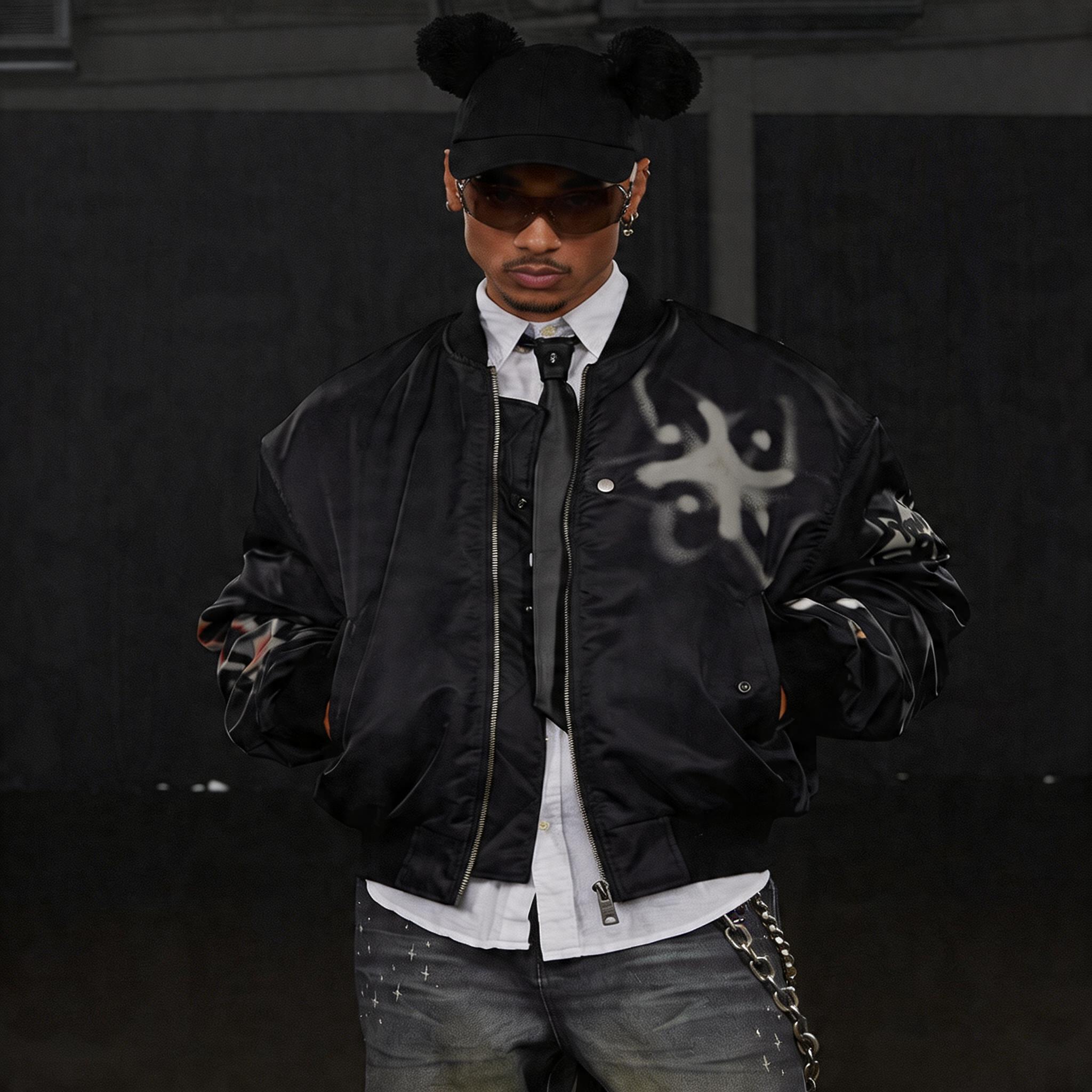 Graffiti Dog Head Print Bomber Jacket