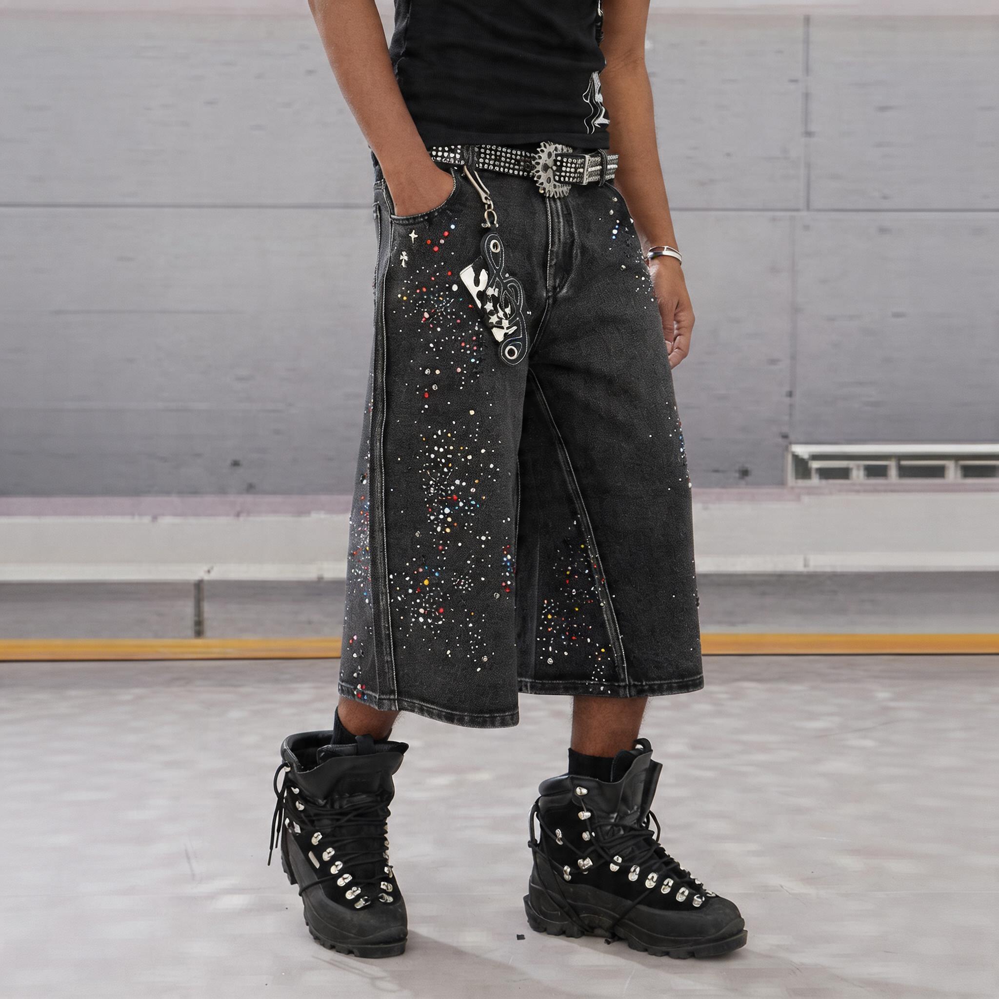 Rhinestone Distressed Cropped Denim Shorts
