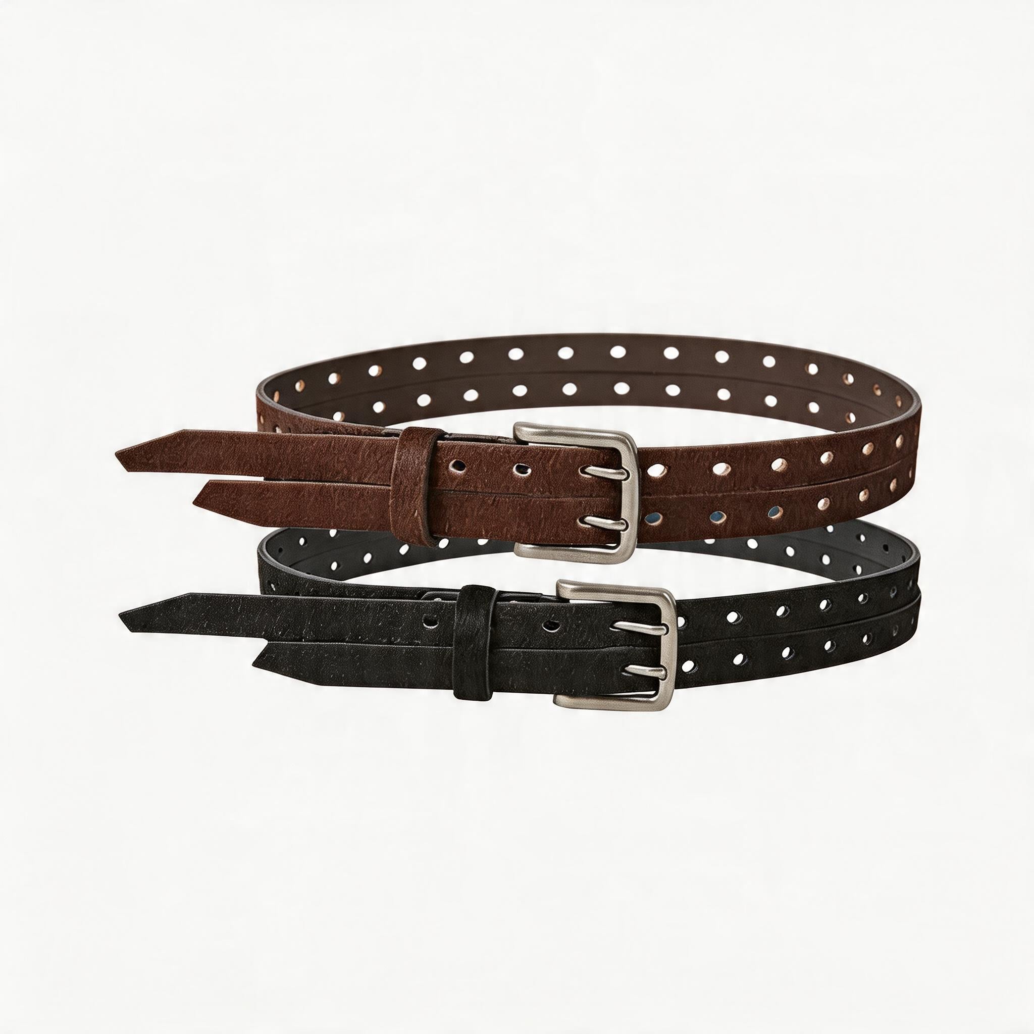 Horsehair Double-breasted Asymmetric Top-grain Leather Belt
