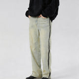 Yellow Washed Distressed Straight Jeans