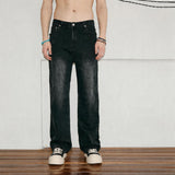 Men's Washed Black Loose Straight Jeans