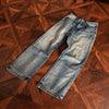 13oz Washed-Whiskered Cream Blue Straight Jeans