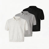 Wheat Jacquard V-Neck Knit Polo Tee