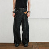 Men's Color-block Loose Raw Denim Jeans
