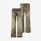 Mud-Dyed Distressed Bootcut Jeans