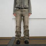 Mud-Dyed Distressed Bootcut Jeans