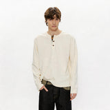 Long Sleeve Color Block Linen Henley