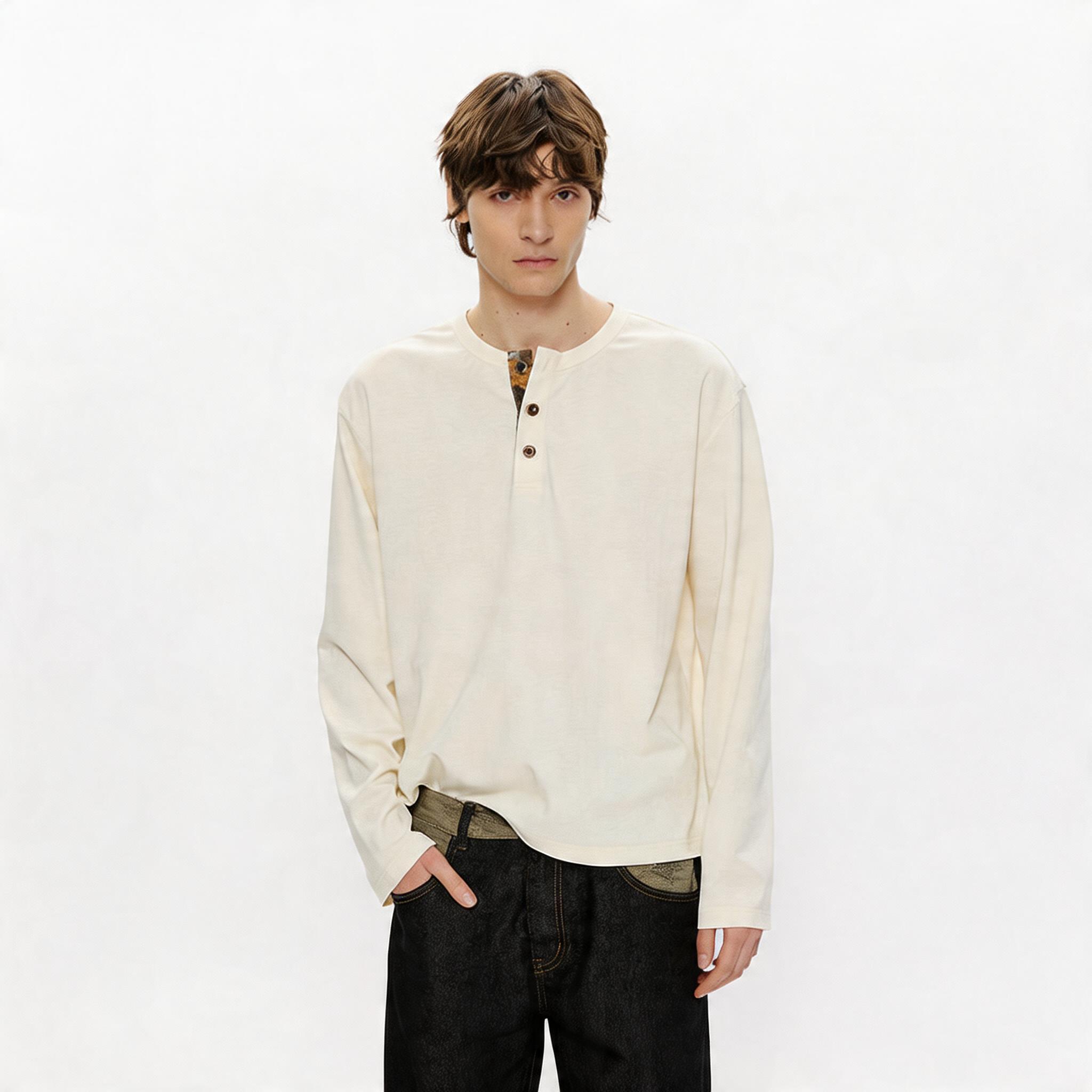 Long Sleeve Color Block Linen Henley