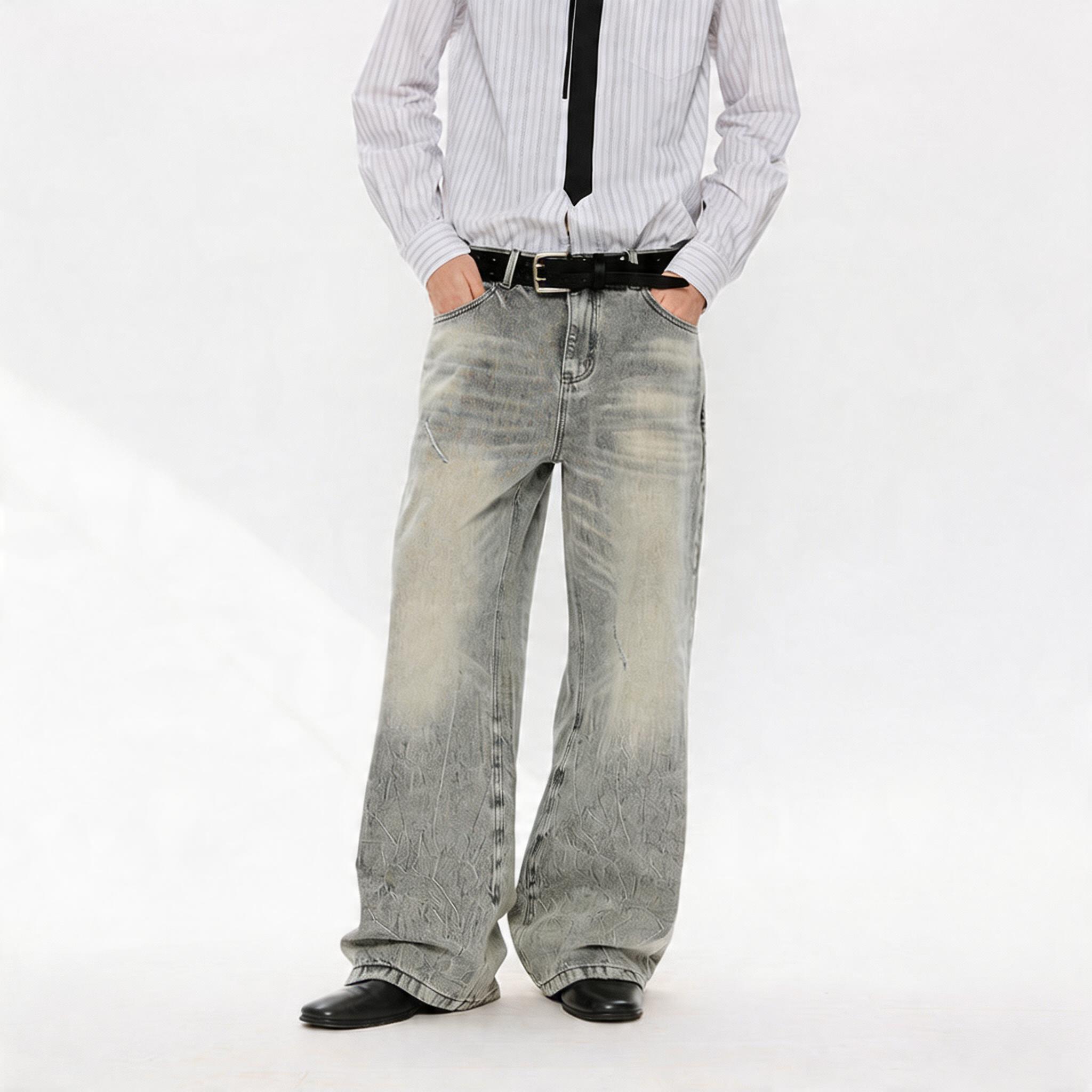 Washed Blue Gray Straight Leg Jeans