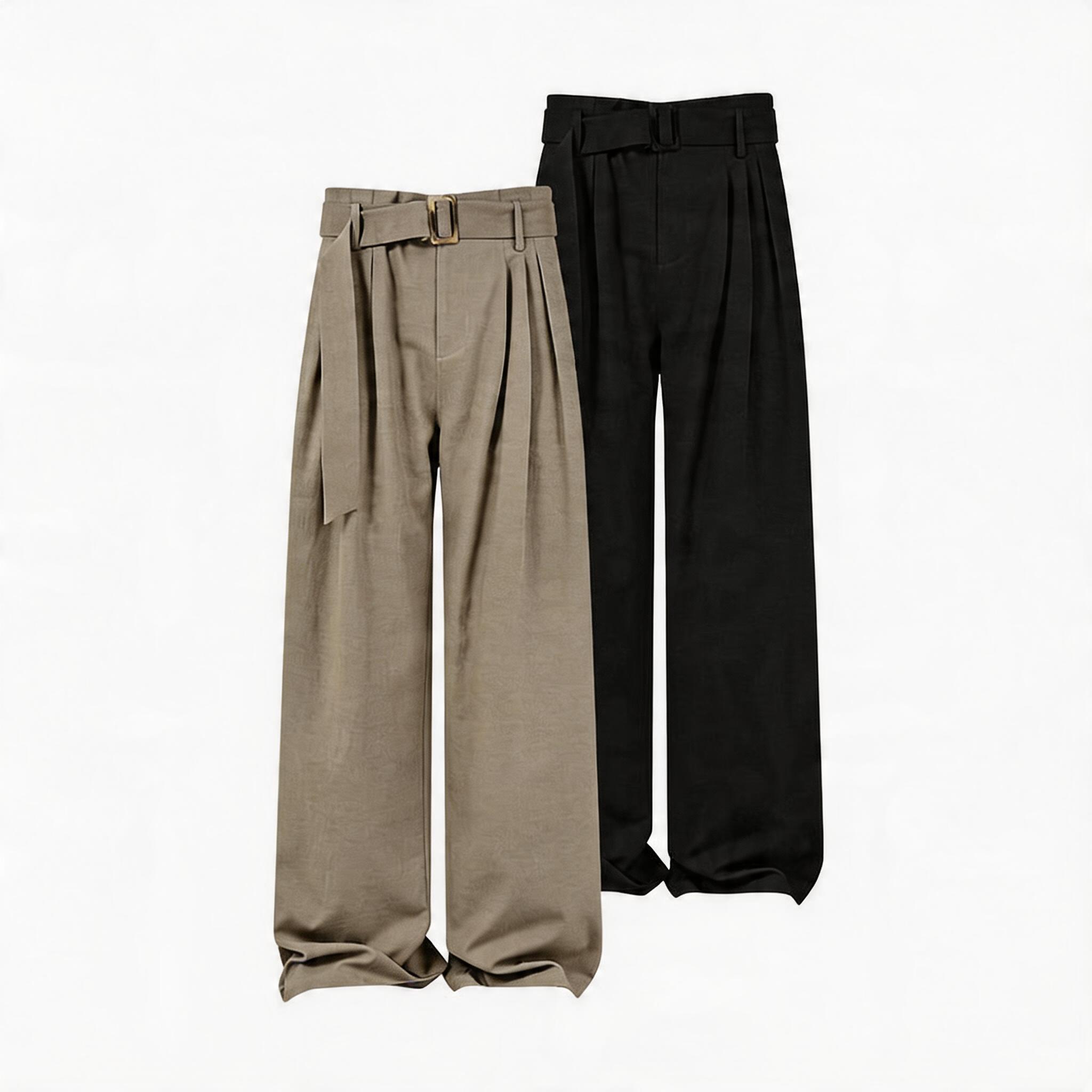 High Waist Wide Leg Belted Pants